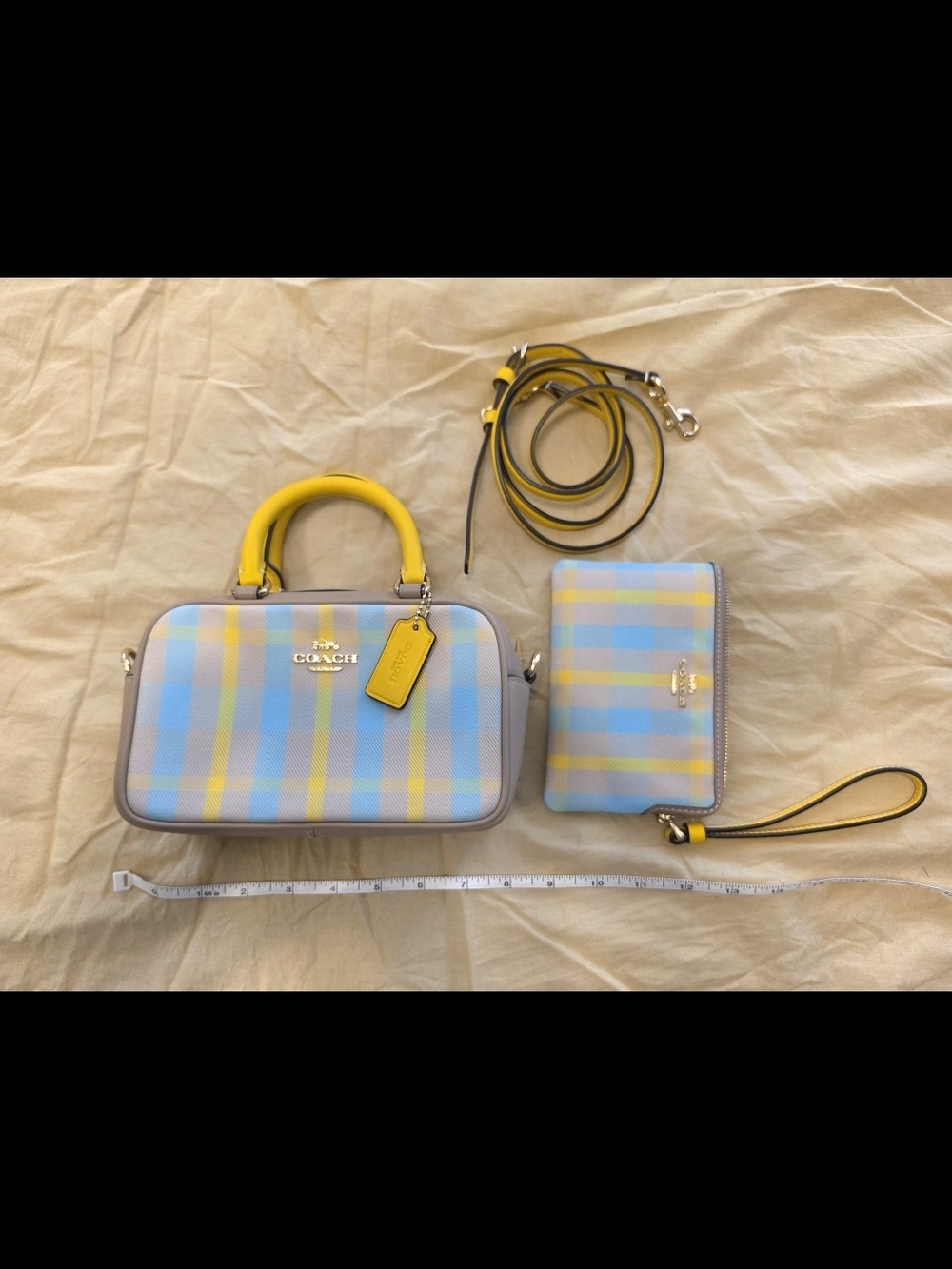 Coach Plaid Yellow & Blue Mini Satchel with Wristlet
